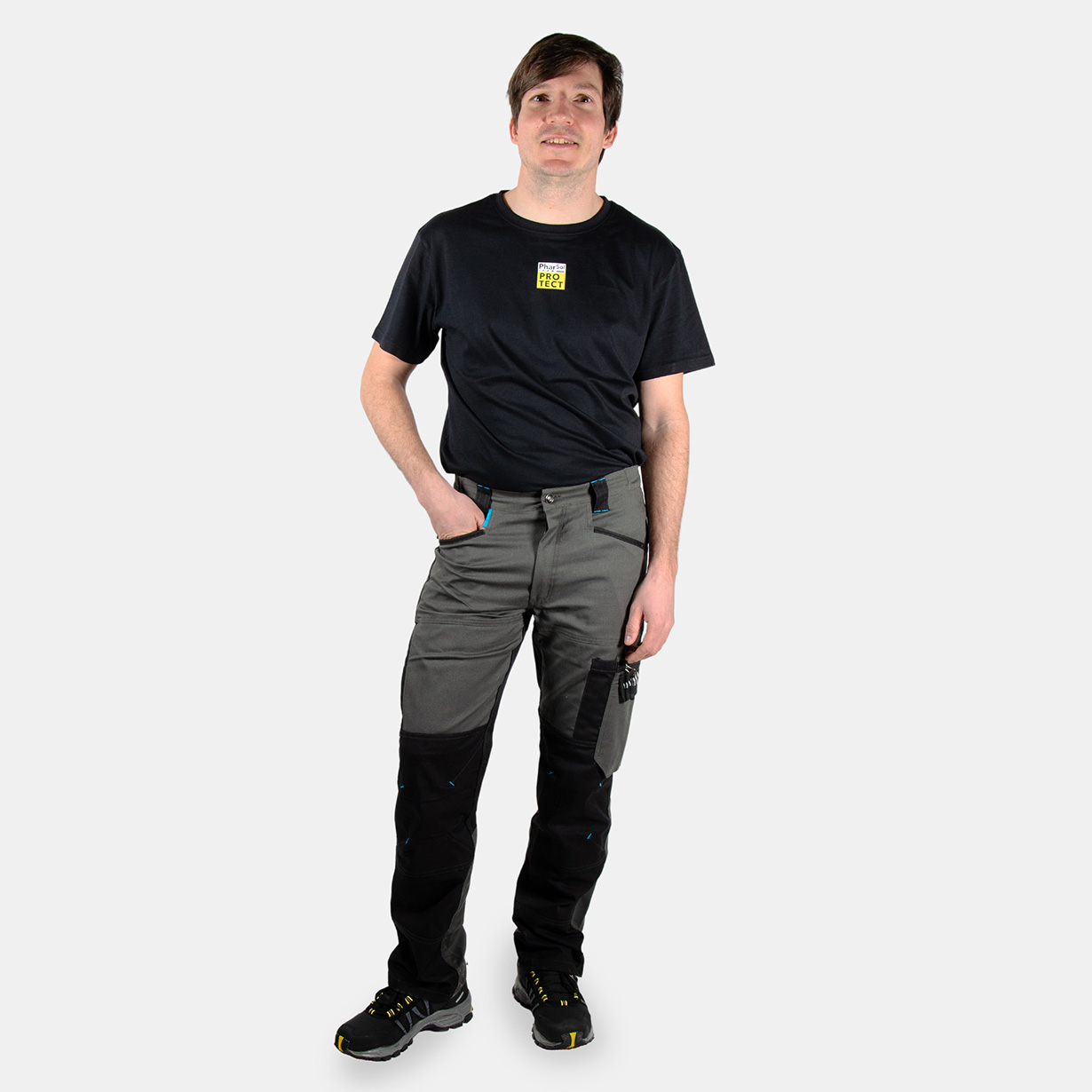 Elastic work pants in action