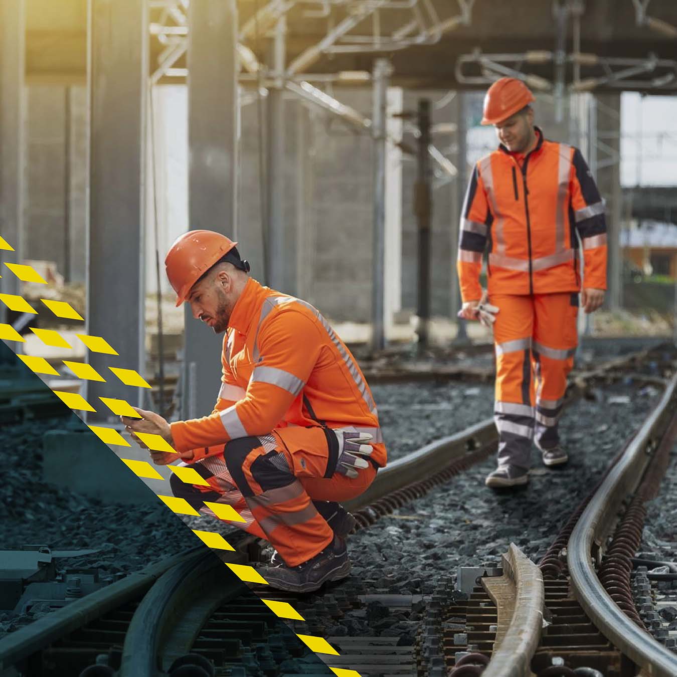 high-visibility work trousers in orange